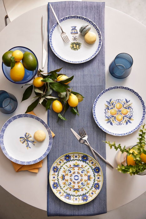 Hermia 2100002909001 Juego de Servir Pasteles Porcelana Azul Apto Microondas y Lavavajillas 4 Piezas